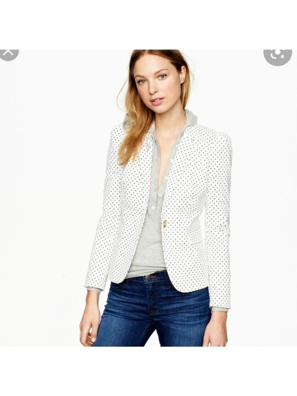 J.Crew Womens White Blazer With Navy Triangle Print Single Button Closure